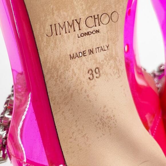 Jimmy Choo Pink Plexi Bing 100 Crystal Embellished Pointed Toe Mule Heel IT 39 - Picture 11 of 12